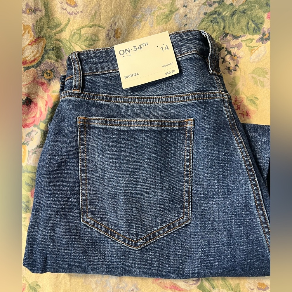 ON 34th High Rise Pleated Taper Leg Denim Jeans